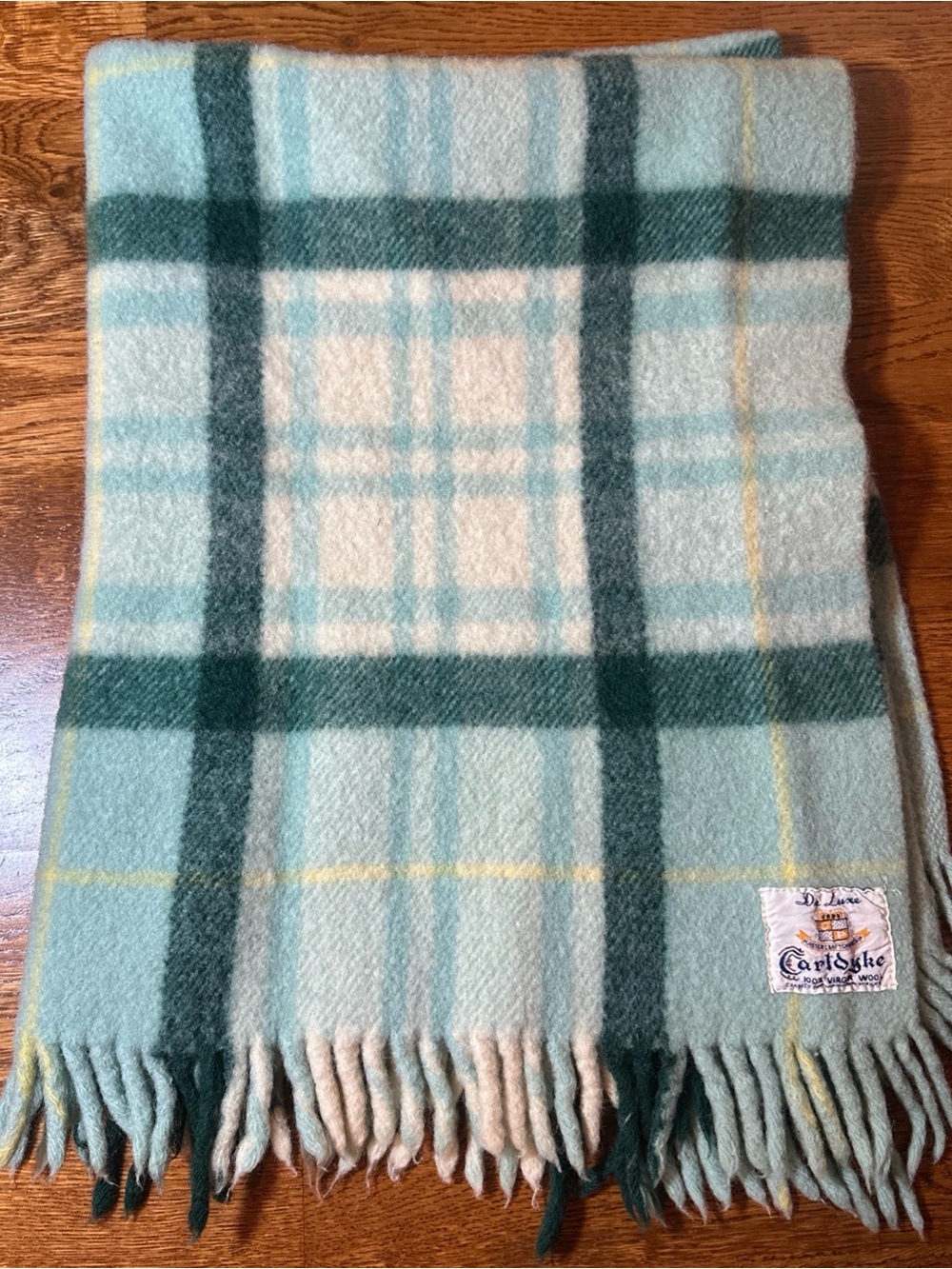 Vintage Carldyke 100% Virgin Wool Blanket throw, Light Blue Plaid 30" x 38” - Picture 3 of 6